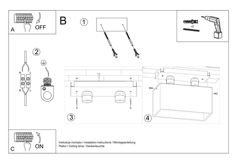 Plafond QUAD MAXI blanco + 2x bombilla LED GU-10 3000K Cálida 7W 620lm