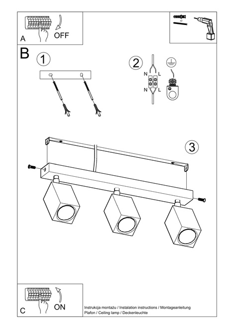 Plafond KEKE 3 roble + 3x bombilla LED GU-10 3000K Cálida 7W 620lm