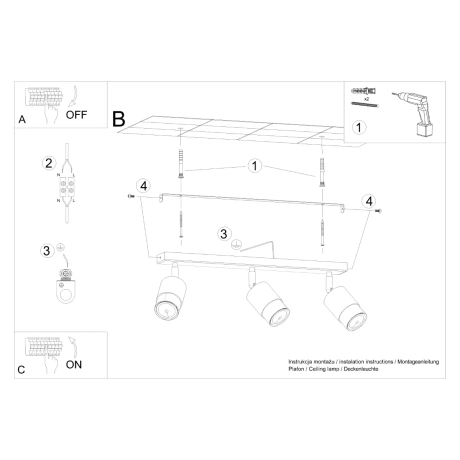 Lámpara de techo NERO 3 negro/cromo