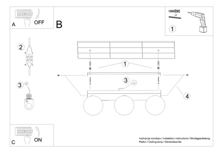 Plafond YOLI 3 negro + 3x bombilla LED G9 4000K Fría 4,5W 460lm
