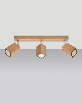 Plafond KEKE 3 roble + 3x bombilla LED GU-10 3000K Cálida 7W 620lm