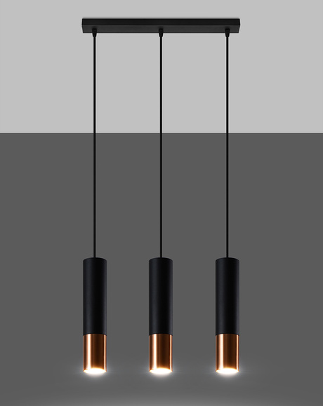 LOOPEZ Lámpara colgante 3L negro/cobre + 3 bombillas LED GU-10 4000K frío 7W 630lm