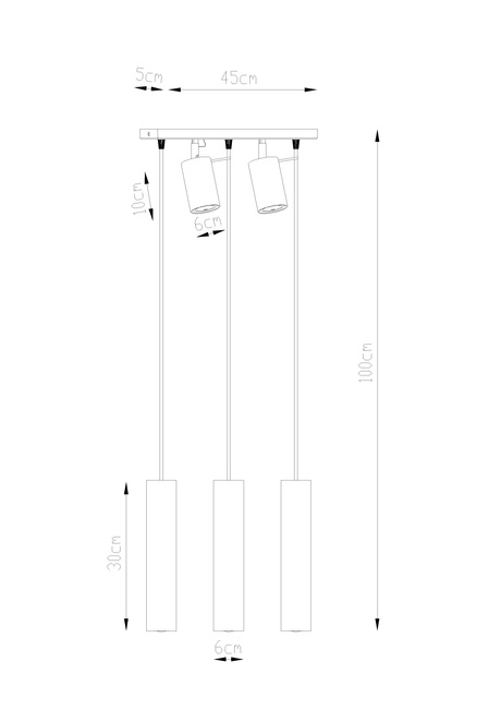 Lámpara colgante RING 3 negra + 5x bombilla LED GU-10 4000K Fría 7W 630lm