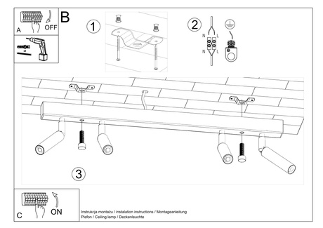 Plafond EYETECH 4 negro + 4x bombilla LED G9 3000K Cálido 4.5W 510lm