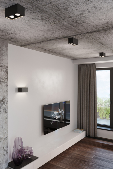 Plafond QUAD MAXI negro+ 2x bombilla LED GU-10 3000K Cálida 7W 620lm