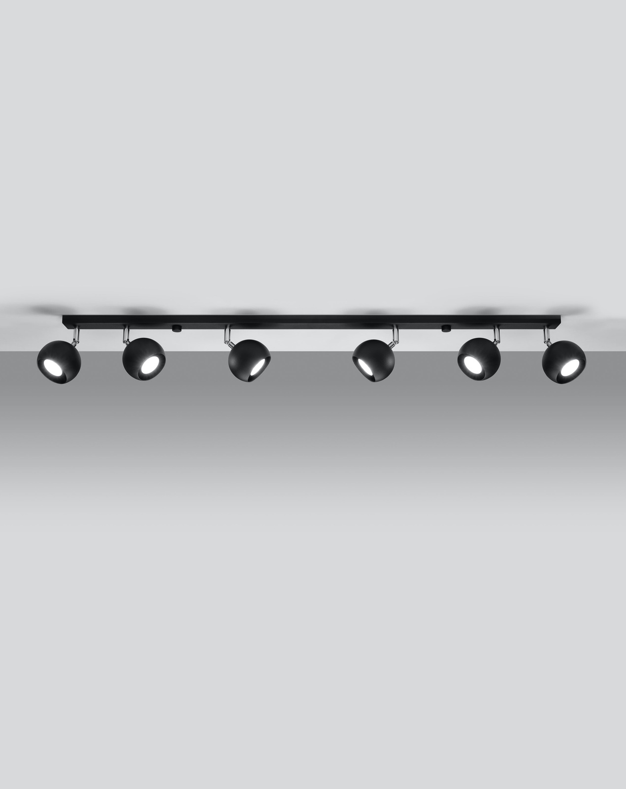 Plafond OCULARE 6L negro + 6x Bombilla LED GU-10 3000K Cálido 7W 620lm