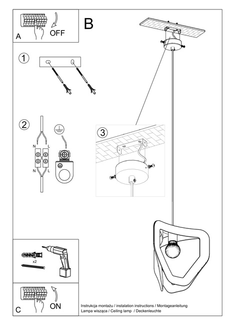 TRES lámpara colgante blanco + 1x bombilla LED E27 3000K Warm 7.5W 620lm