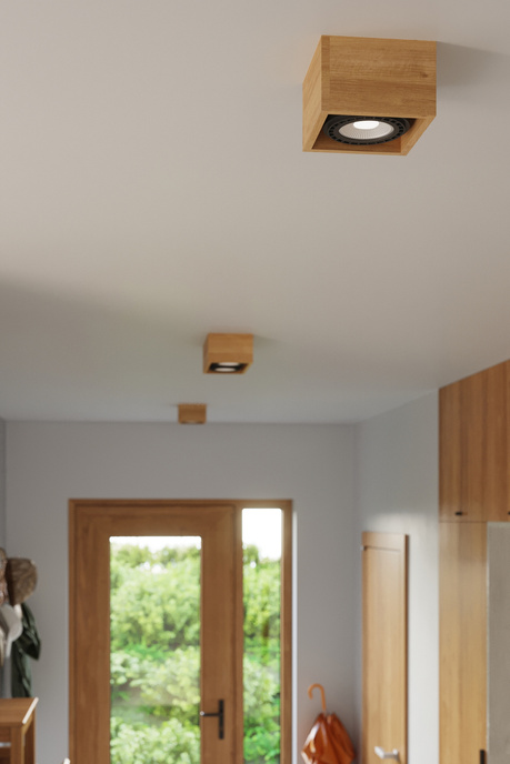 Plafond QUATRO 1 madera natural + 1x bombilla LED GU10 AR111 3000K Cálida 12W 800lm