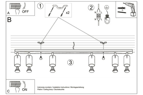 Plafond NERO 6 negro/cromo + 6x bombilla LED GU-10 3000K Cálido 7W 620lm