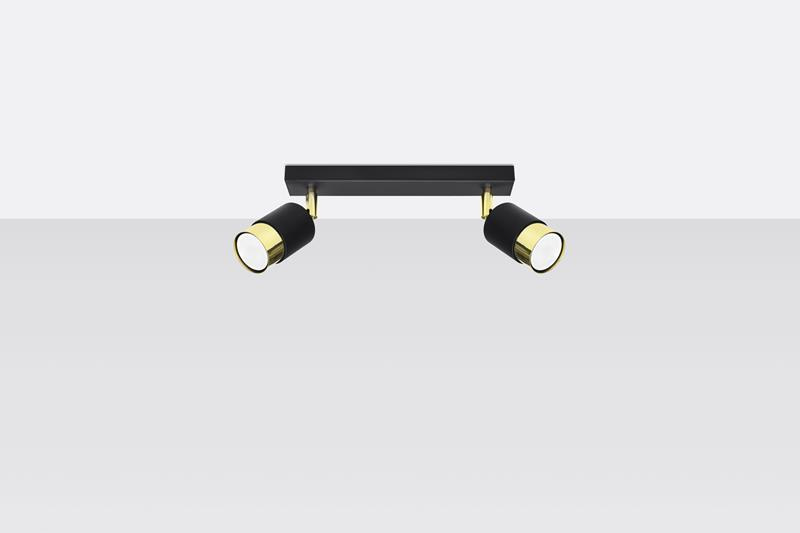 Plafond NERO 2 negro/oro + 2x bombilla LED GU-10 4000K Fría 7W 630lm