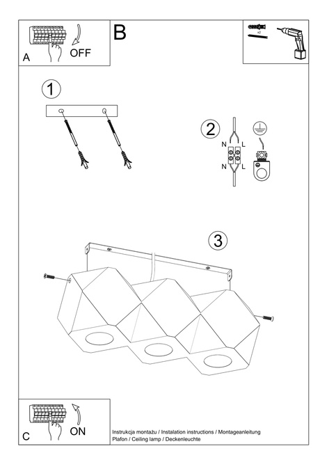 Plafond WOODY 3 madera natural + 3x bombilla LED GU-10 3000K Cálida 7W 620lm