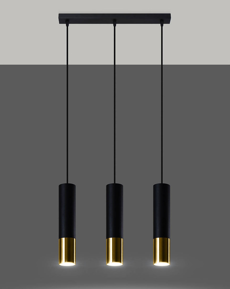 LOOPEZ Lámpara colgante 3L negro/oro + 3 bombillas LED GU-10 3000K Warm 7W 620lm