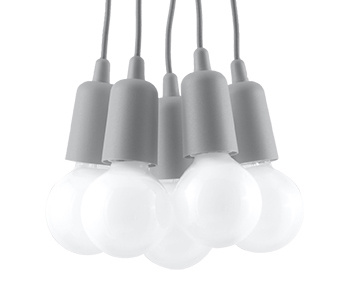 DIEGO 5 lámpara colgante gris + 5x bombilla LED E27 4000K Fría 7,5W 650lm