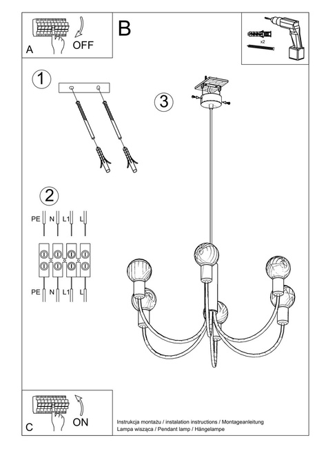 Lámpara de araña PICCOLO 5 + 5x bombilla LED E27 3000K Cálida 7,5W 620lm