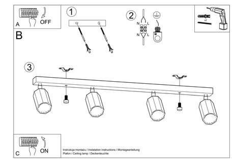 Plafond ZEKE 4 roble + 4x bombilla LED GU-10 3000K Cálido 7W 620lm