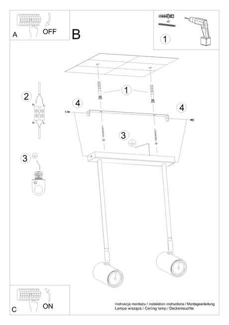 Plafond NORANO 2 negro + 2x bombilla LED GU-10 4000K Fría 7W 630lm