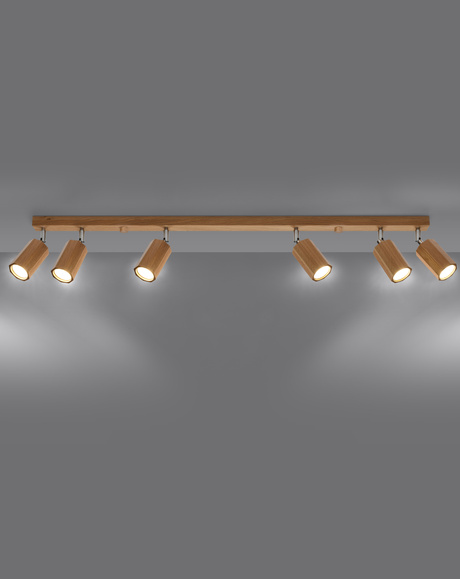 Plafond ZEKE 6 roble + 6x bombilla LED GU-10 3000K Cálido 7W 620lm