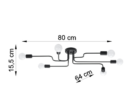 Lámpara de araña VECTOR 6 negra + 6x bombilla LED E27 3000K Cálida 7,5W 620lm