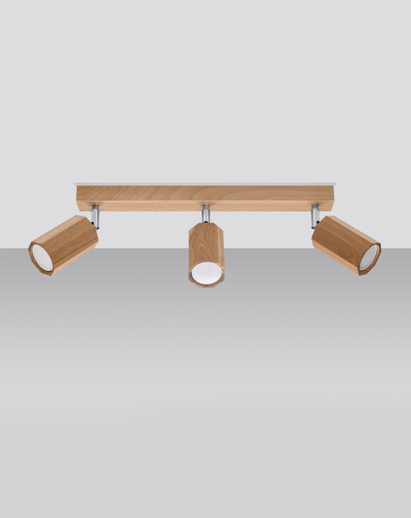 Plafond ZEKE 3 roble + 3x bombilla LED GU-10 4000K Fría 7W 630lm