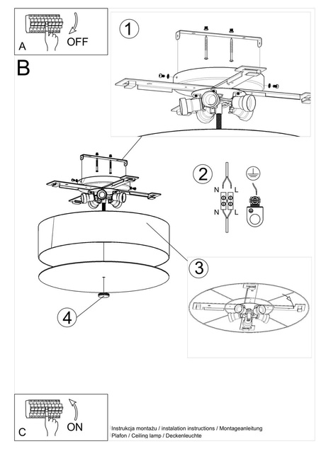 Plafond SKALA 50 negro + 5x bombilla LED E27 4000K Fría 7,5W 650lm
