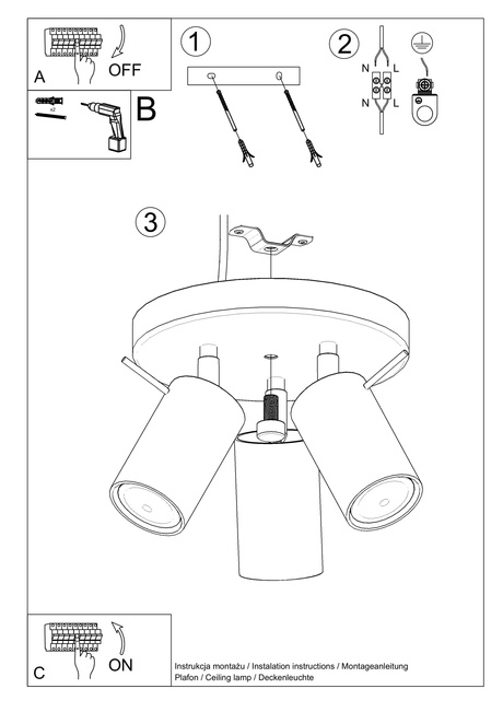 Plafond RING 3P blanco + 3x Bombilla LED GU-10 4000K Fría 7W 630lm
