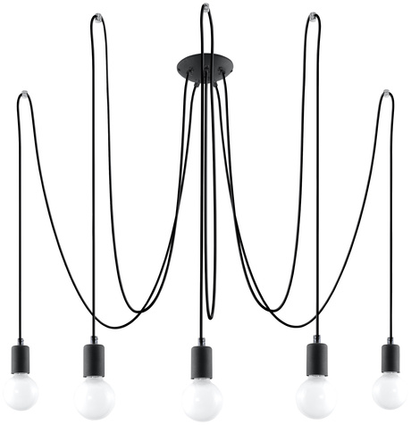 EDISON 5 lámpara colgante negra + 5x bombilla LED E27 3000K Cálida 7,5W 620lm