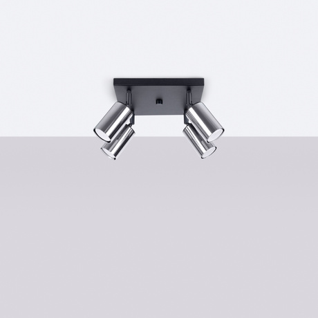 WINX 4 Plafón negro/cromo + 4x Bombilla LED GU-10 4000K Frío 7W 530lm