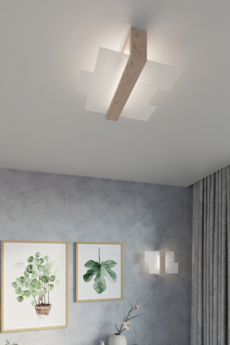 Plafond FENIKS 2 madera natural + 2x bombilla LED E27 3000K Cálida 7,5W 620lm