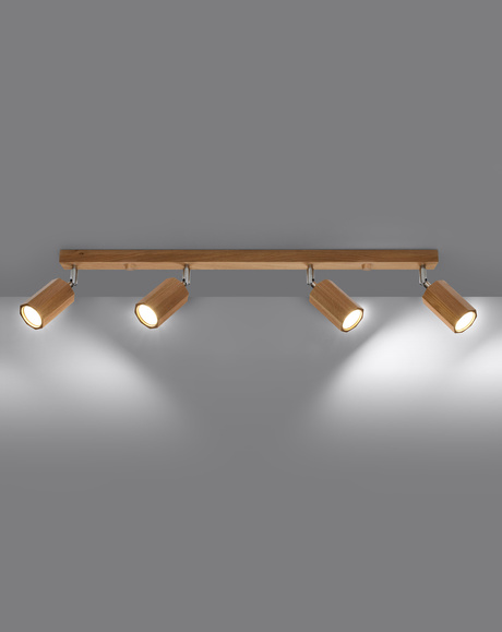 Plafond ZEKE 4 roble + 4x bombilla LED GU-10 3000K Cálido 7W 620lm