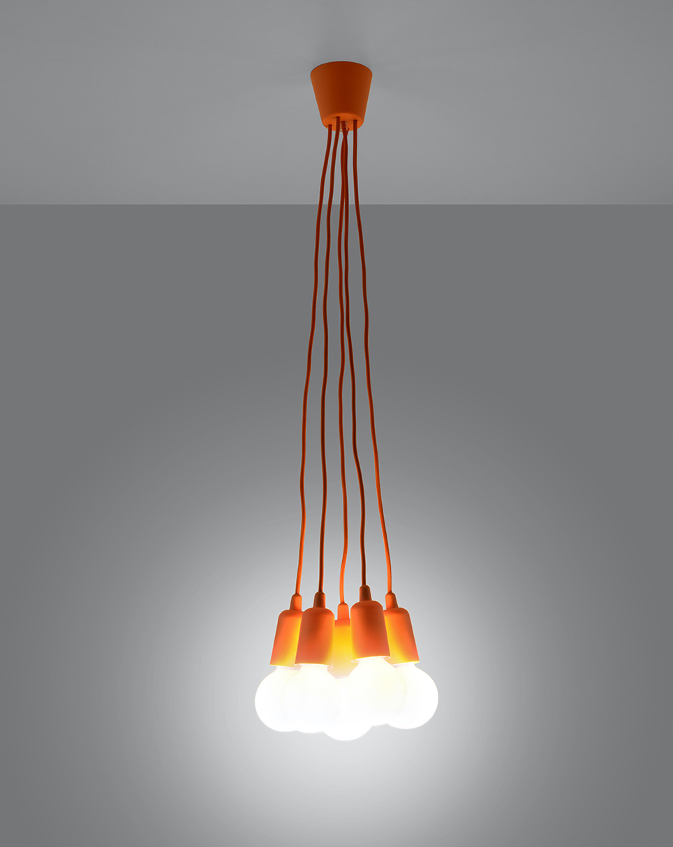 DIEGO 5 lámpara colgante naranja + 5x bombilla LED E27 3000K Cálida 7,5W 620lm