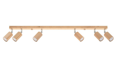 Plafond BERG 6 madera natural + 6x bombilla LED GU-10 3000K Cálida 7W 620lm