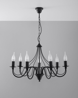 Lámpara de araña MINERWA 7 negra + 7x bombilla LED E14 3000K Cálida 7,5W 620lm