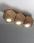 Plafond WOODY 3 madera natural + 3x bombilla LED GU-10 3000K Cálida 7W 620lm