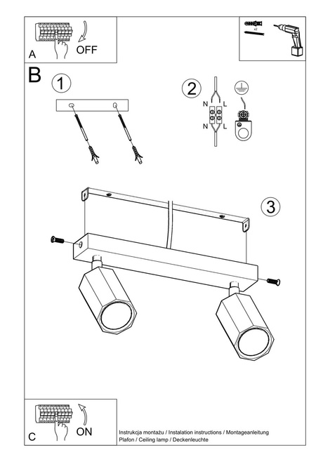 Plafond ZEKE 2 roble + 2x bombilla LED GU-10 4000K Fría 7W 630lm