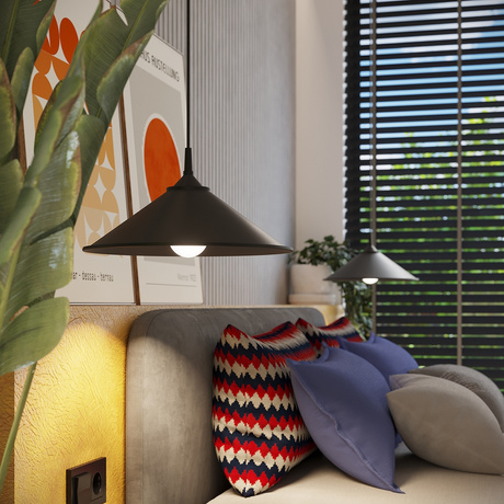 Lámpara colgante ZUMA negra + 1x bombilla LED E27 4000K Frío 7,5W 690lm