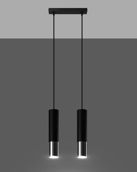 LOOPEZ 2 lámpara colgante negro/cromo + 2x GU-10 3000K Cálido 7W Bombilla LED 620lm