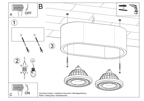 Plafond BASIC 2 hormigón + 2x bombilla LED GU10 AR111 3000K Cálido 12W 800lm