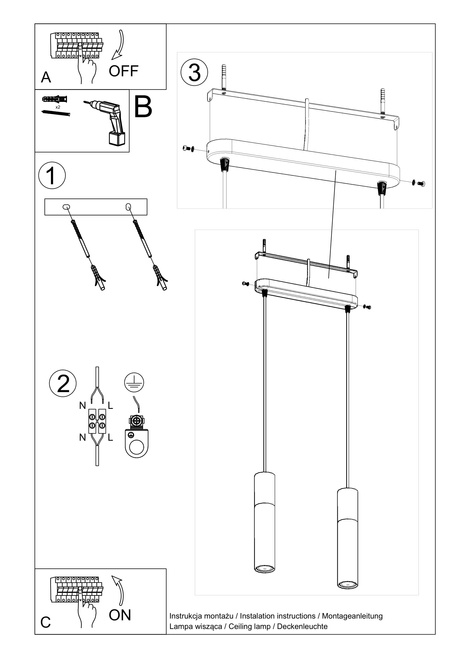 PABLO 2 lámpara colgante blanco + 2x bombilla LED GU-10 4000K Fría 7W 630lm