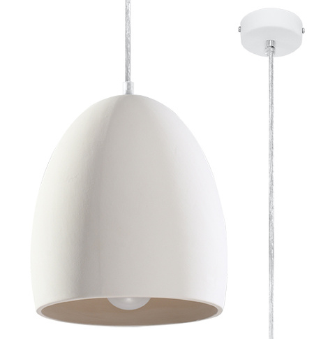 Lámpara colgante de cerámica FLAWIUSZ blanca + 1x bombilla LED E27 4000K Fría 7,5W 650lm