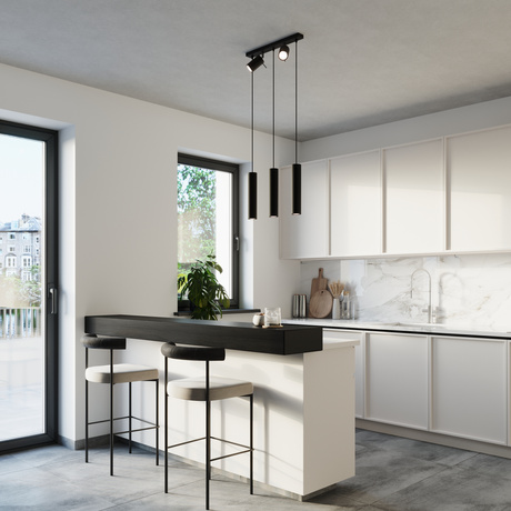 Lámpara colgante negra RING 3 + 5 bombillas LED GU-10 3000K Warm 7W 620lm