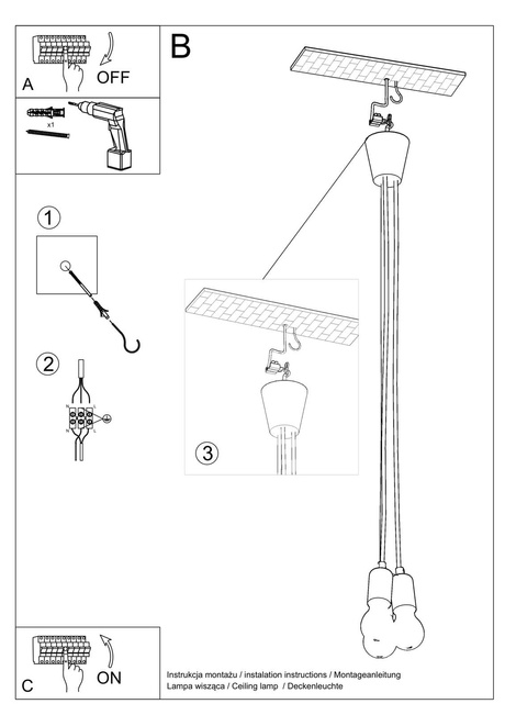 DIEGO 3 lámpara colgante negro + 3x LED bombilla E27 3000K Cálido 7,5W 620lm