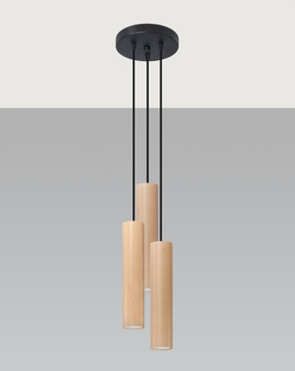 LINO 3P lámpara colgante madera natural + 3x GU-10 3000K Warm 7W 620lm bombilla LED