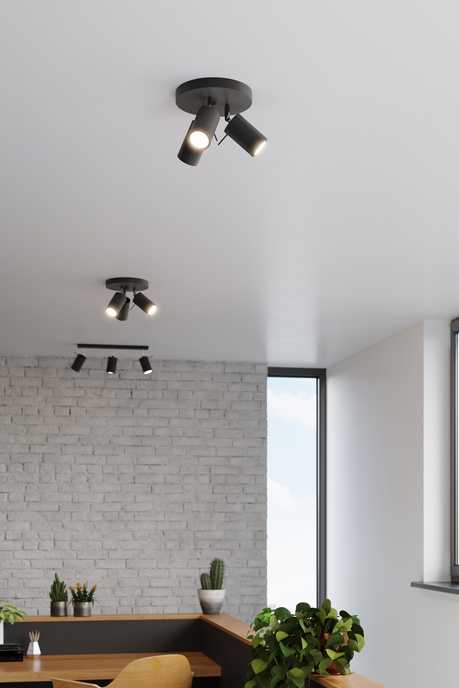 Plafond RING 3P negro + 3x Bombilla LED GU-10 4000K Fría 7W 630lm