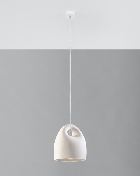 BUKANO lámpara colgante de cerámica blanca+1x bombilla LED E27 3000K Cálida 7.5W 620lm