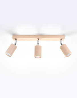 Plafond BERG 3 madera natural + 3x bombilla LED GU-10 3000K Cálida 7W 620lm