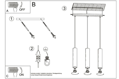 Lámpara LED colgante LAGOS 3 blanca + 3x bombilla LED GU-10 3000K Cálida 7W 620lm