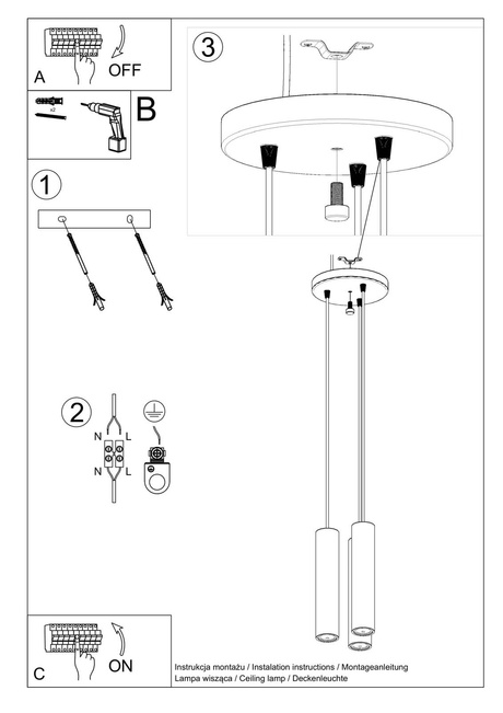 LINO 3P lámpara colgante madera natural + 3x GU-10 3000K Warm 7W 620lm bombilla LED