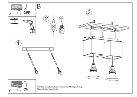 Plafond QUAD 2 blanco + 2x bombilla LED GU-10 3000K Cálido 7W 620lm