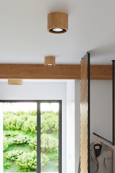 Plafond BASIC 1 madera natural + 1x bombilla LED GU10 AR111 3000K Cálida 12W 800lm