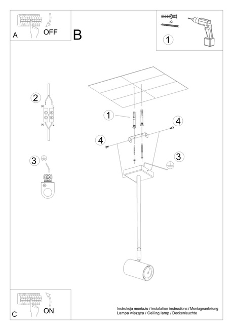 Plafond NORANO negro + 1x bombilla LED GU-10 4000K Fría 7W 630lm